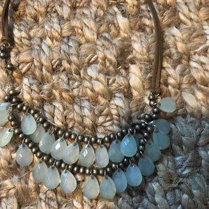 Gold and teal beaded necklace